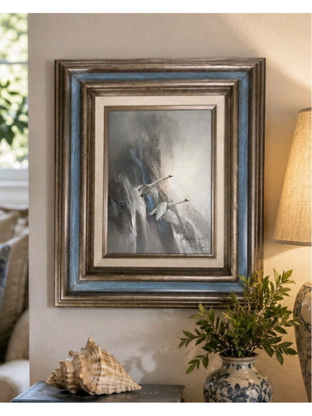 Cyndy Parkinson Original Oil Painting Swans Hawaii 8x10 Framed VTG Signed MCM
